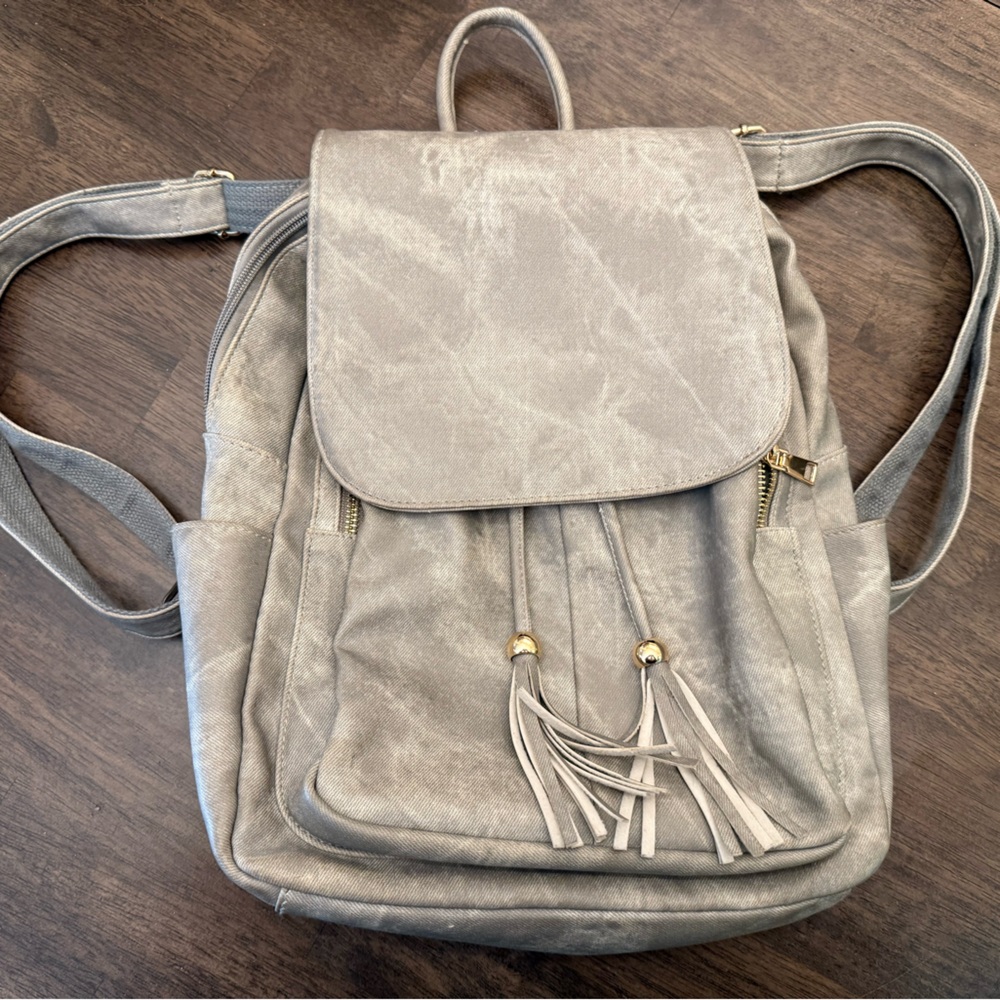 Gray Suede Backpack with Textured Finish